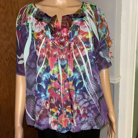 Dressbarn Colorful Floral Blouse 1X - Picture 1 of 9